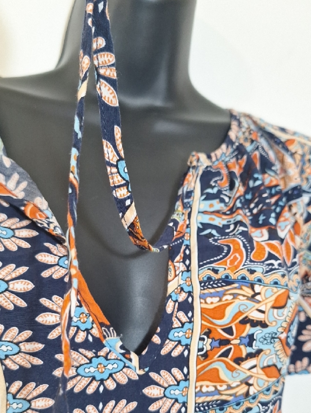 Boho Floral Paisley Tie-Neck Women’s Top - Picture 7 of 9